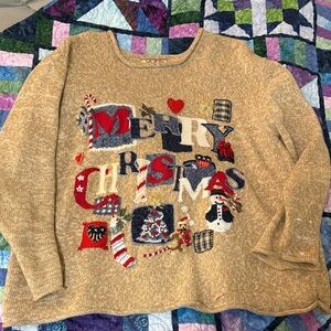 Festive Tan Merry Christmas Sweater